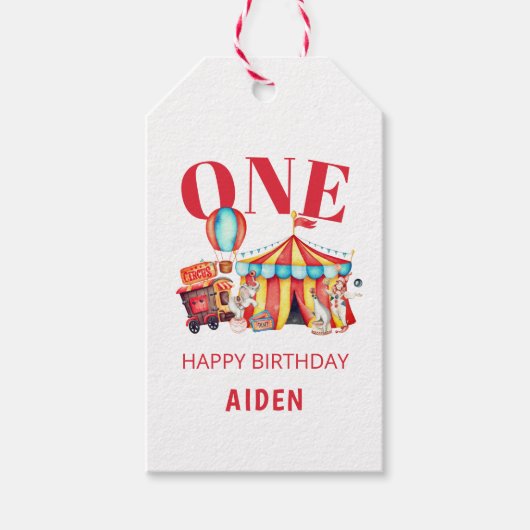Big Top Circus Karneval 1. Geburtstag Geschenkanhänger (Vorderseite)