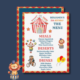 Big Top Circus Karneval 5. Geburtstagsmenü Mitteilungskarte