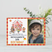 Big Top Circus Karneval Foto Fünfter Geburtstag Einladung (Stehend Vorderseite)