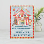 Big Top Circus Karneval Fünfter Geburtstag Einladung (Stehend Vorderseite)