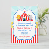 Big Top Circus Karneval Geburtstag in Rot Einladung (Stehend Vorderseite)