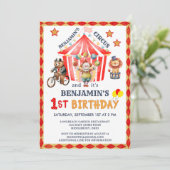 Big Top Circus Karneval Junge 1. Geburtstag  Einladung (Stehend Vorderseite)