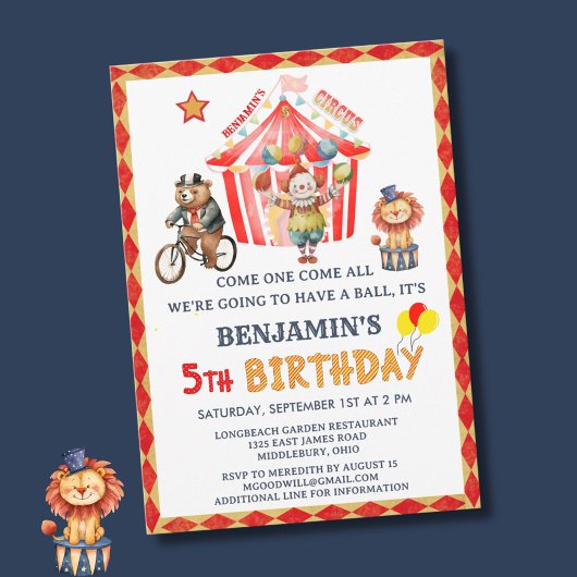 Big Top Circus Karneval Junge 5. Geburtstag Einladung