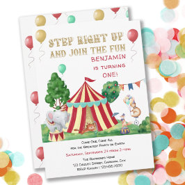 Big Top und Circus Animals 1. Geburtstag Einladung