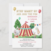 Big Top und Circus Animals 1. Geburtstag Einladung (Vorderseite)