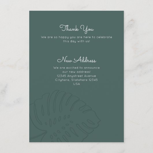 Big Tropical Monstera Leaf Minimalistisch Menükarte (Rückseite)