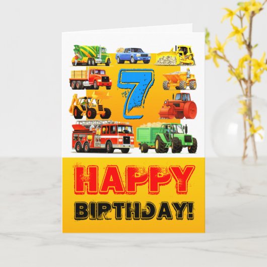 Big Trucks 7. Geburtstag Karte (Gelbe Blume)