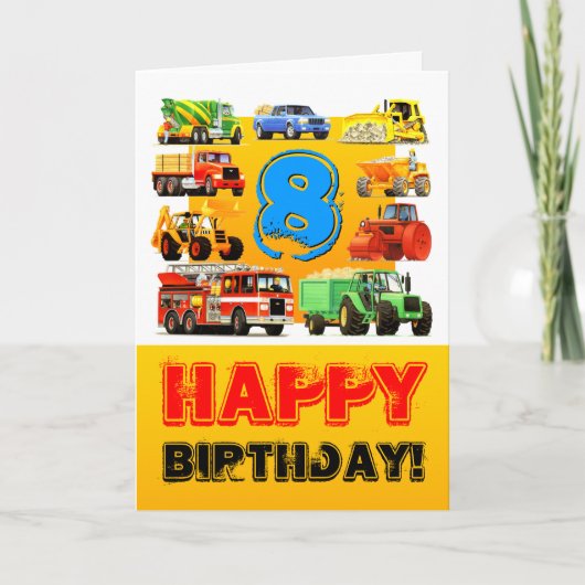 Big Trucks 8. Geburtstag Karte (Vorderseite)