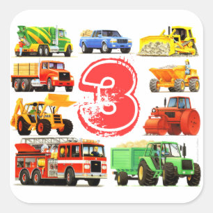 Big Trucks Boys 3. Geburtstag Quadratischer Aufkleber