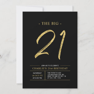 Big Twenty One   Gold & Black 21. Geburtstagsfeier Einladung