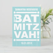 Big Type Bat Mitzvah Einladung in Licht Aquamarin (Stehend Vorderseite)