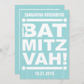 Big Type Bat Mitzvah Einladung in Licht Aquamarin (Vorne/Hinten)