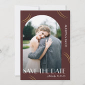 Big Typografy Burgundy Foto Wedding Save The Date (Vorderseite)