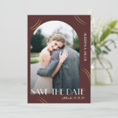 Big Typografy Burgundy Foto Wedding Save The Date (Stehend Vorderseite)