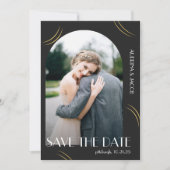 Big Typografy Foto Wedding Save the Date Black (Vorderseite)