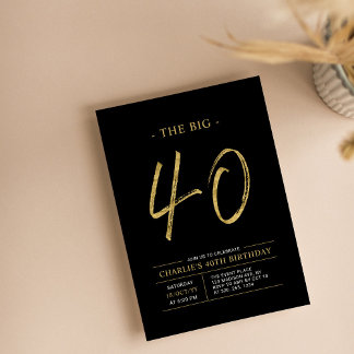Big Vierty | Gold & Black 40. Geburtstags-Party Einladung