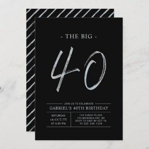 Big Vierty Silver & Black 40. Geburtstag Party Einladung