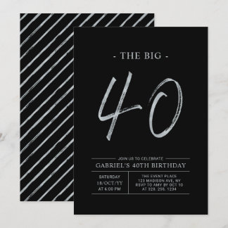 Big Vierty | Silver & Black 40. Geburtstag Party Einladung
