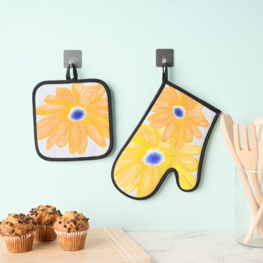 Big Warm Yellow Asters Ofenhandschuh & Topflappen-Set (Insitu (Hängend))