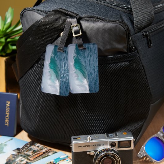 Big Wave Blue Ocean Name Kontakt Gepäckanhänger (Vorderseite & Rückseite)