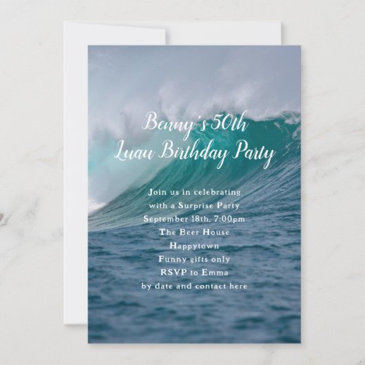 Big Wave Hawaiian Luau Party Einladung (Vorderseite)