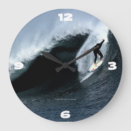 Big Waves Surfer Large Wall Clock Große Wanduhr (Vorderseite)
