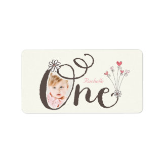 Big Whimsical One Baby Girl 1. Geburtstag Foto Adressaufkleber