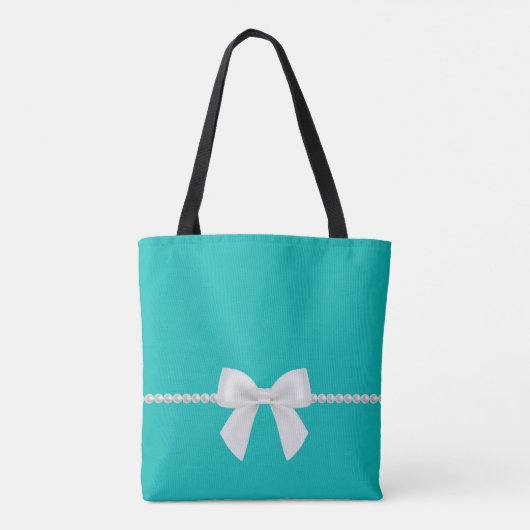 Big White Bow and Pearls Tote Bag | Tiffany-Inspo Tasche (Rückseite)