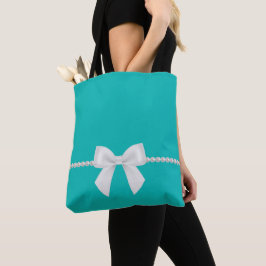 Big White Bow and Pearls Tote Bag | Tiffany-Inspo Tasche