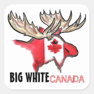 Big White Canada Elch Art Flaggen rot-weiße Aufkle Quadratischer Aufkleber