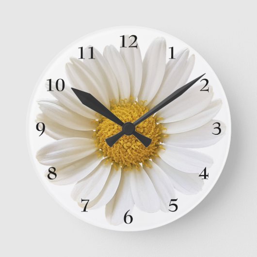 Big White Daisy Black Numbers Runde Wanduhr (Vorderseite)