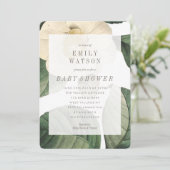 Big White Green Blume Baby Dusche Einladung (Stehend Vorderseite)