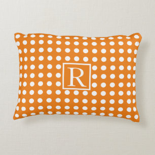 Big White Polka Dots Orange Monogram Initials Cool Dekokissen