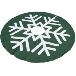 Big White Snowflake auf Forest Green Polyester Weihnachtsbaumdecke