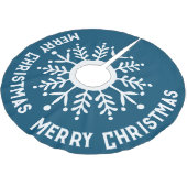 Big White Snowflake, Frohe Weihnachten Weiß auf Bl Polyester Weihnachtsbaumdecke (Schrägansicht)