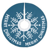 Big White Snowflake, Frohe Weihnachten Weiß auf Bl Polyester Weihnachtsbaumdecke (Vorderseite)