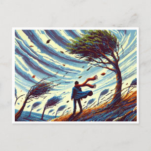 Big Wind Day Pixel Art Postcard - Retro Windy Scan Feiertagspostkarte