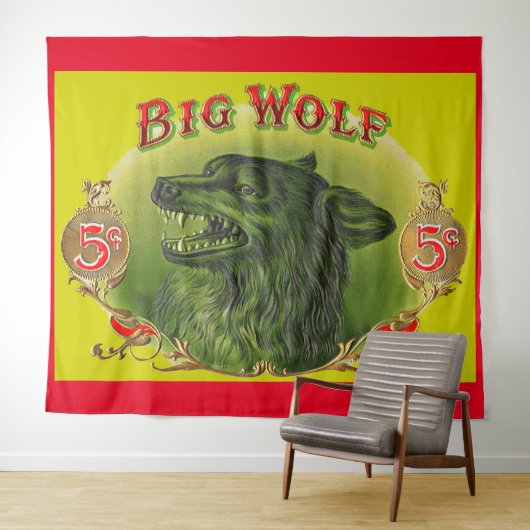 Big Wolf Zigarrenlabel Wandteppich (Beispiel (Horizontal))