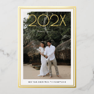 Big Year Gold Border New Year Holiday Foto Card Folien Feiertagskarte