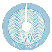 Big Zag Chevron in Green + Aqua Personalized Leinenimitat Weihnachtsbaumdecke (Vorderseite)