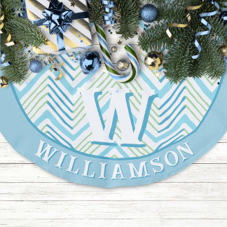 Big Zag Chevron in Green + Aqua Personalized Leinenimitat Weihnachtsbaumdecke