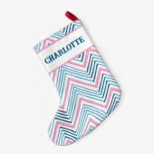 Big Zag Chevron in Pink + Aqua Personalized Kleiner Weihnachtsstrumpf