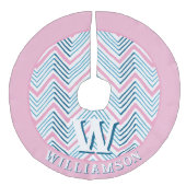 Big Zag Chevron in Pink + Aqua Personalized Leinenimitat Weihnachtsbaumdecke (Vorderseite)
