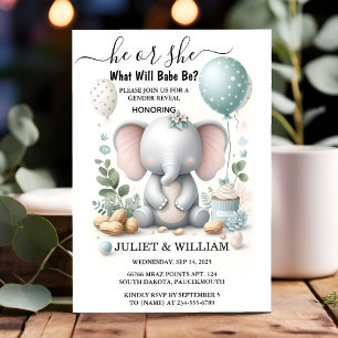 Big Zoo Baby White Elephant Birth Gender Reveal Einladung