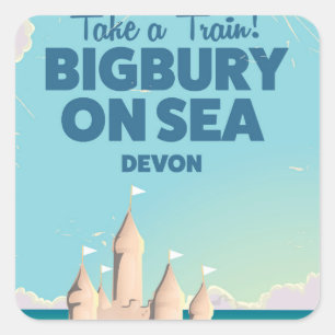 Bigbury on Sea Beach Devon Vintage Reiseplakat Quadratischer Aufkleber