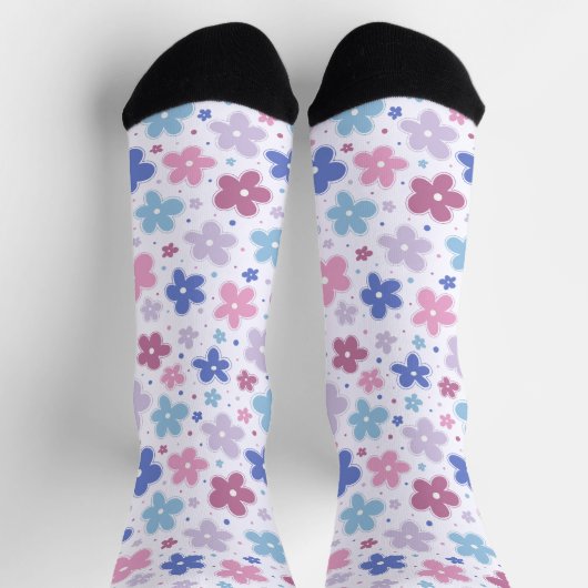 Bigender Pride Blume Doodle Pink Blue Lavender Socken (Oben)