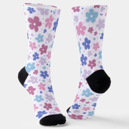 Bigender Pride Blume Doodle Pink Blue Lavender Socken (Gewinkelt)
