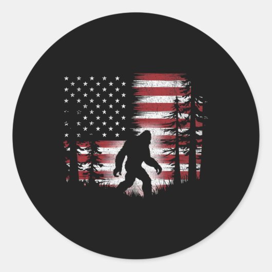 Bigfoot 4. Juli US-Flagge Patriotic Ki Runder Aufkleber (Vorderseite)
