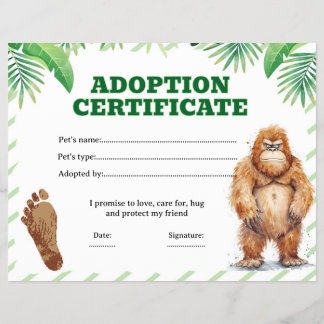 Bigfoot-Adoptionsurkunde bearbeitbar Flyer