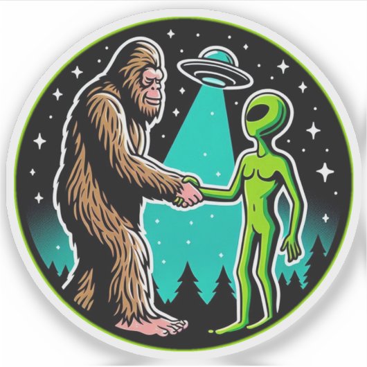 Bigfoot Alien Alliance - Funny Scifi Cryptid Aufkleber (Vorderseite)
